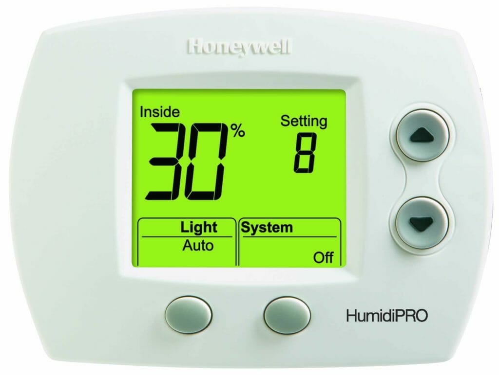 Honeywell HumidiPro Dehumidstat with backlit display on